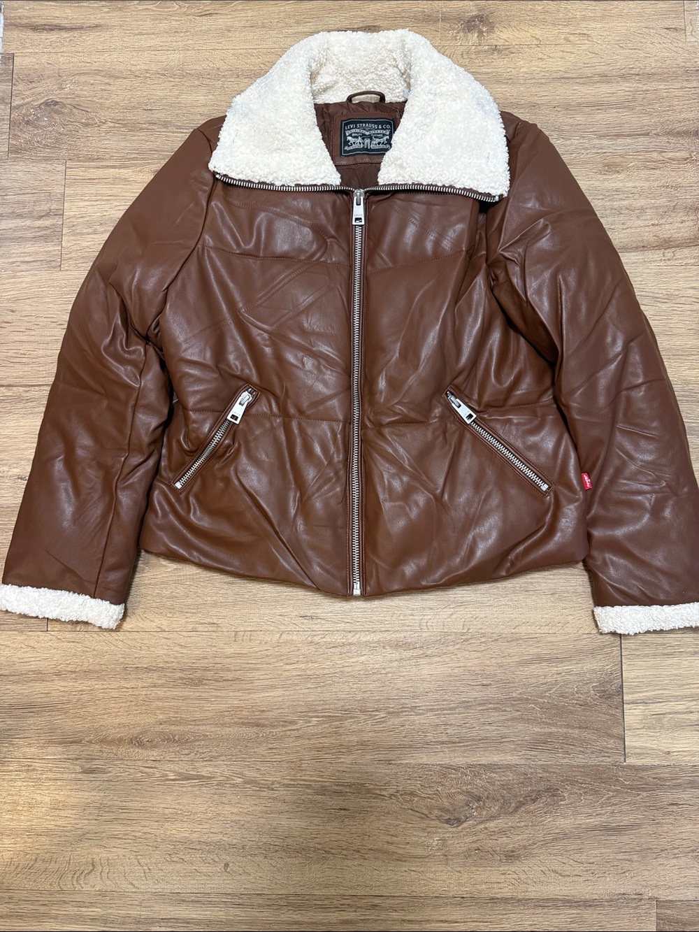Levi's Brown Faux Leather Sherpa-Trim Jacket